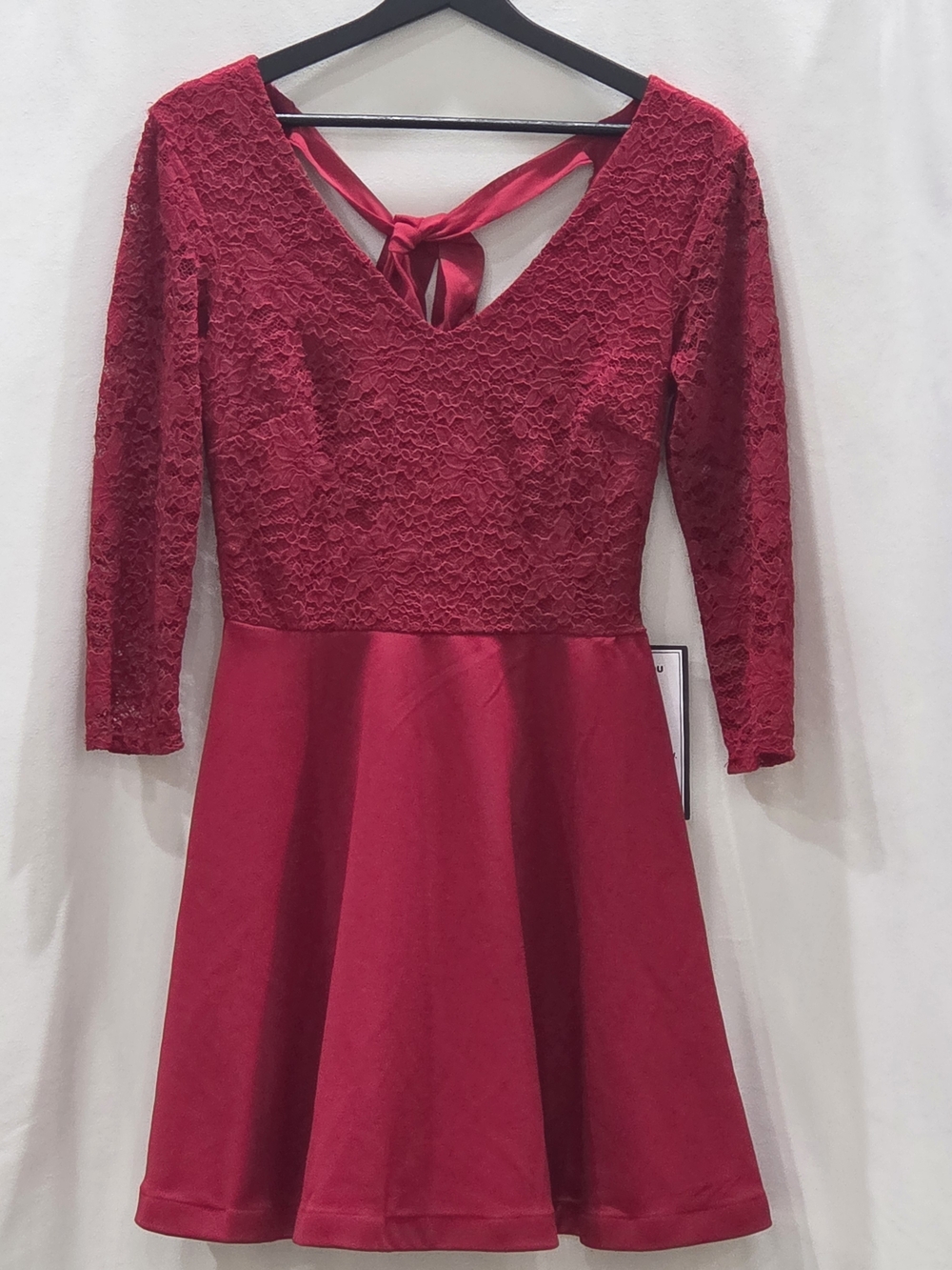 B Darlin Red Lace Bodice Fit & Flare Dress with Back Tie